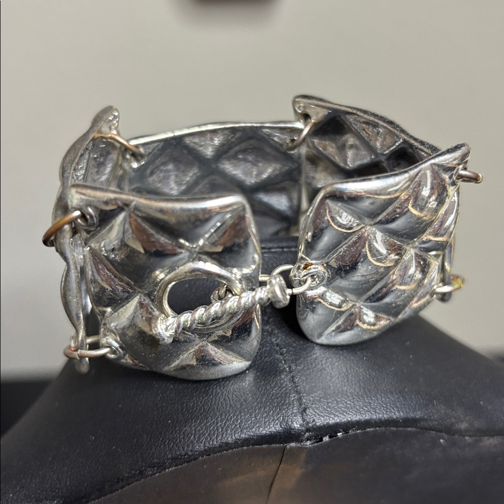 Silver Tone Statement Puffy Square Link Bracelet - image 3